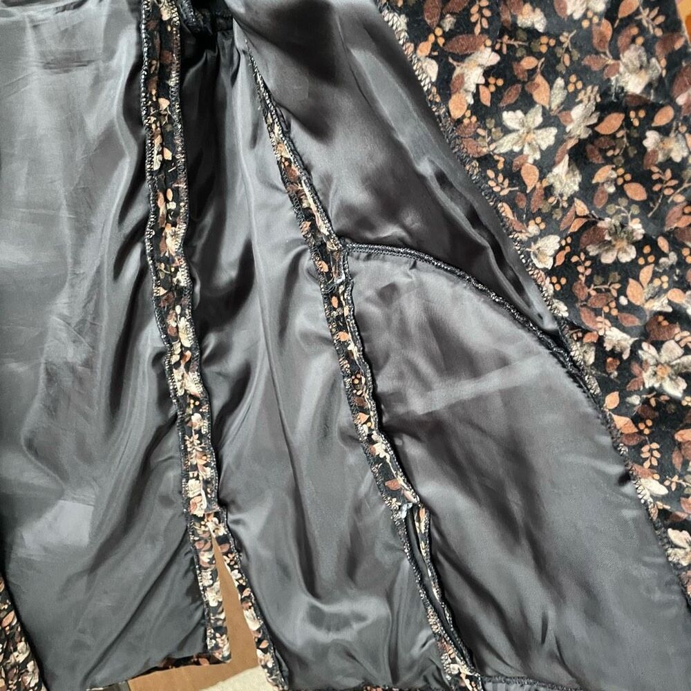 Vintage 70s Cottagecore Quilted Band Collar Jacket Brown Velveteen Floral S - Picture 9 of 10